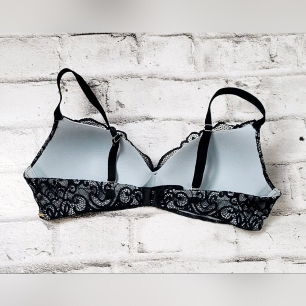 La Vie En Rose Lace Push Up Bra 38C Black Blue Padded Underwire - Picture 2 of 8